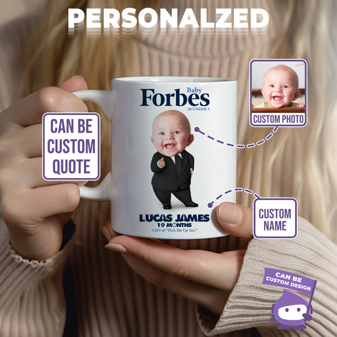Personalized Forbes Magazine Baby Mug – Custom Photo, Name & Quote Gift for Stylish Moms